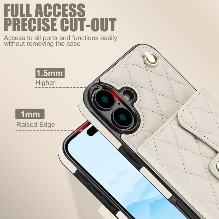 For iPhone 16 Plus Crossbody Rhombic Horizontal Wallet Leather Phone Case