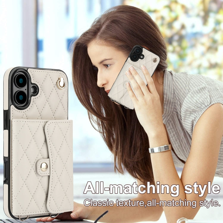For iPhone 16 Plus Crossbody Rhombic Horizontal Wallet Leather Phone Case