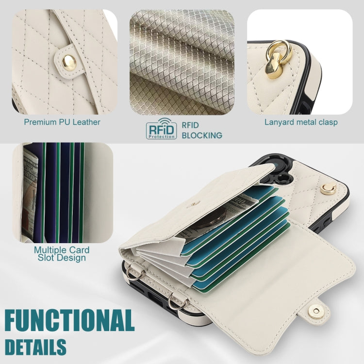 For iPhone 16 Plus Crossbody Rhombic Horizontal Wallet Leather Phone Case