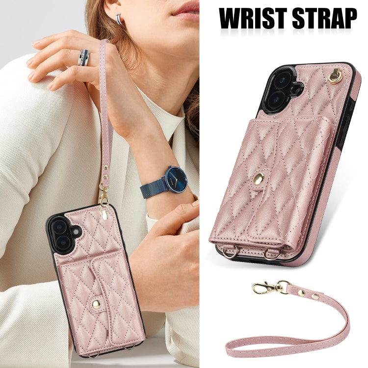 For iPhone 16 Plus Crossbody Rhombic Horizontal Wallet Leather Phone Case