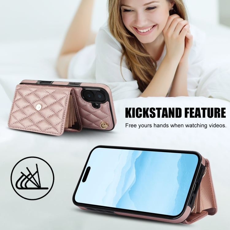 For iPhone 16 Plus Crossbody Rhombic Horizontal Wallet Leather Phone Case