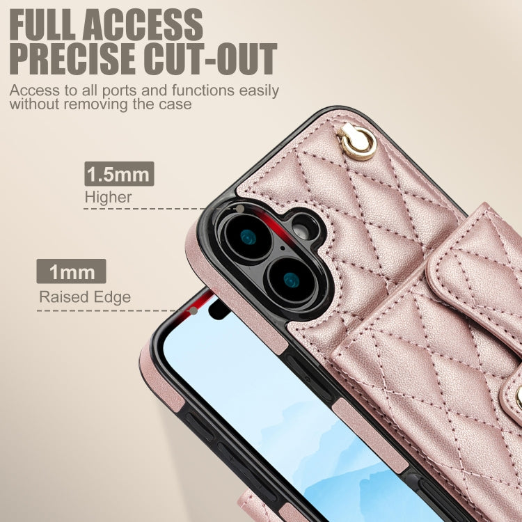 For iPhone 16 Plus Crossbody Rhombic Horizontal Wallet Leather Phone Case