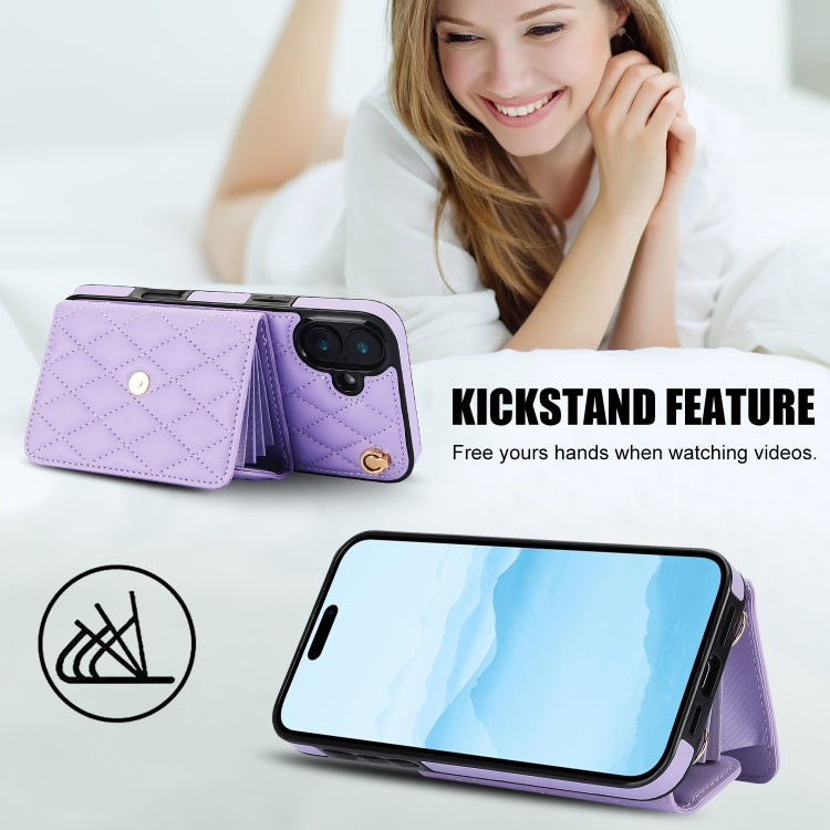 For iPhone 16 Plus Crossbody Rhombic Horizontal Wallet Leather Phone Case