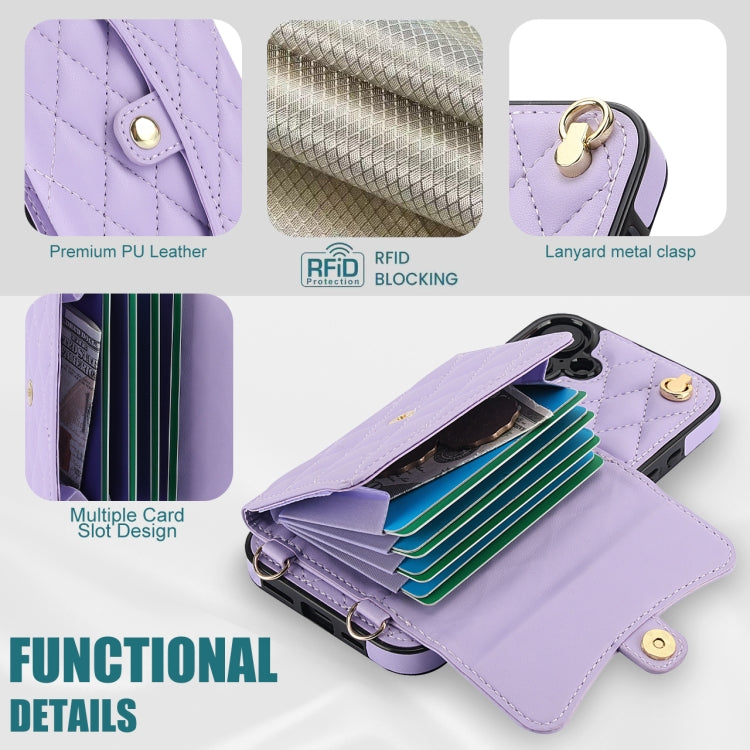 For iPhone 16 Plus Crossbody Rhombic Horizontal Wallet Leather Phone Case