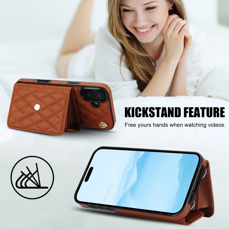 For iPhone 16 Plus Crossbody Rhombic Horizontal Wallet Leather Phone Case