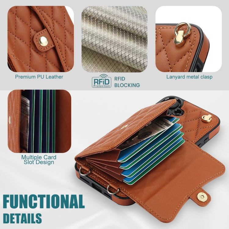 For iPhone 16 Plus Crossbody Rhombic Horizontal Wallet Leather Phone Case