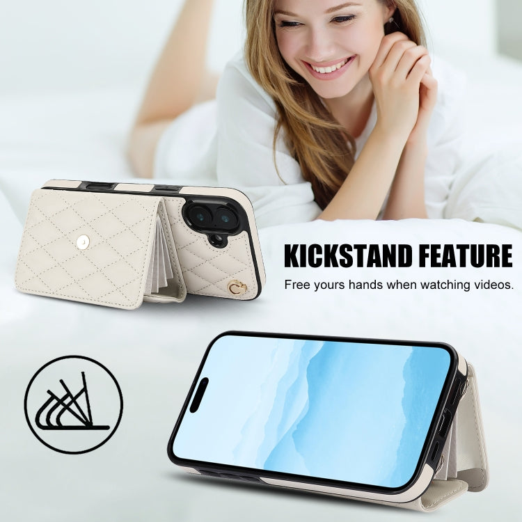 For iPhone 16 Crossbody Rhombic Horizontal Wallet Leather Phone Case