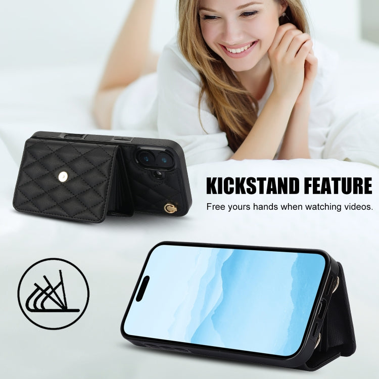 For iPhone 16 Crossbody Rhombic Horizontal Wallet Leather Phone Case