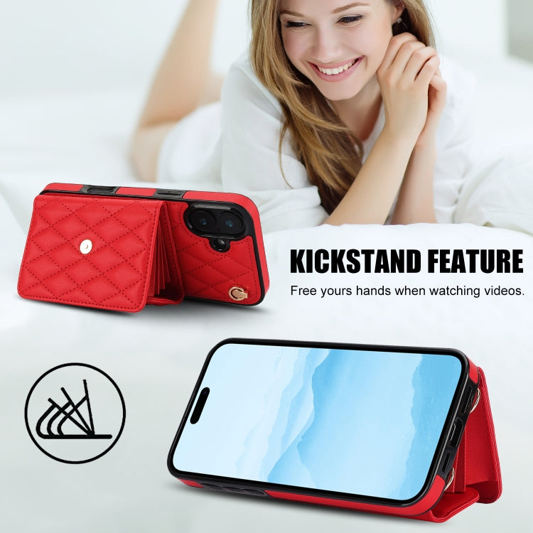 For iPhone 16 Crossbody Rhombic Horizontal Wallet Leather Phone Case