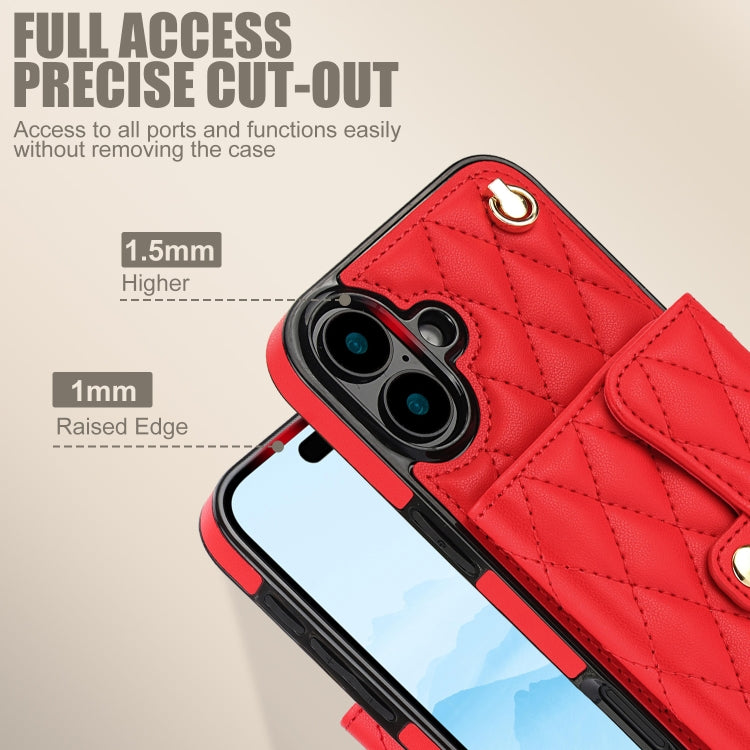 For iPhone 16 Crossbody Rhombic Horizontal Wallet Leather Phone Case