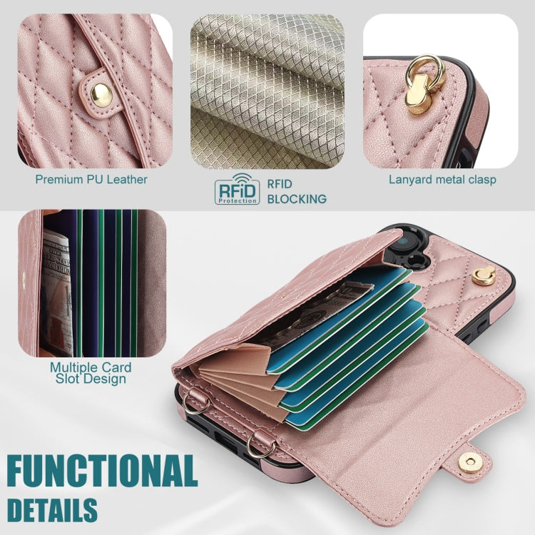 For iPhone 16 Crossbody Rhombic Horizontal Wallet Leather Phone Case