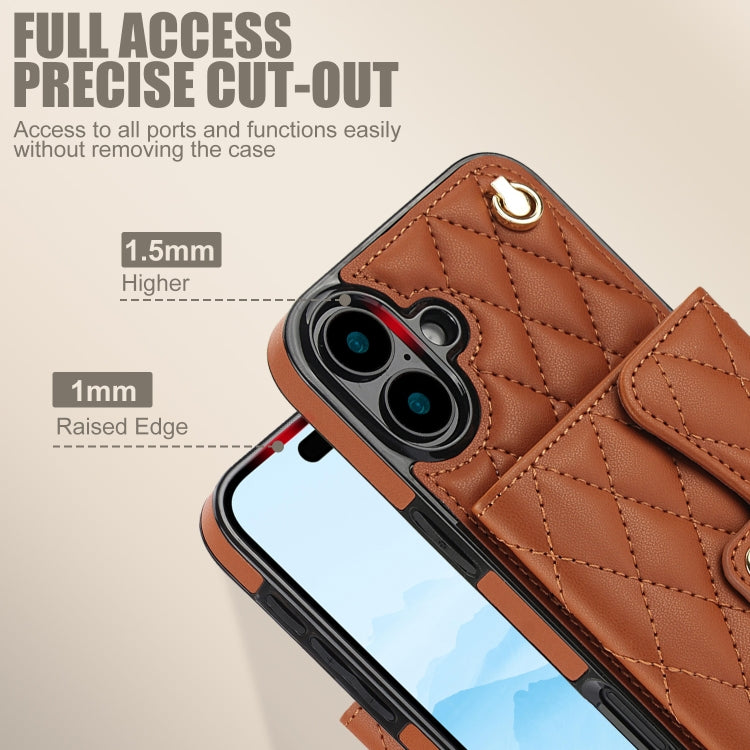 For iPhone 16 Crossbody Rhombic Horizontal Wallet Leather Phone Case