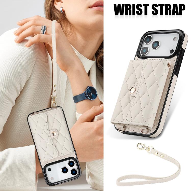 For iPhone 17 Pro Max Crossbody Rhombic Horizontal Wallet Leather Phone Case