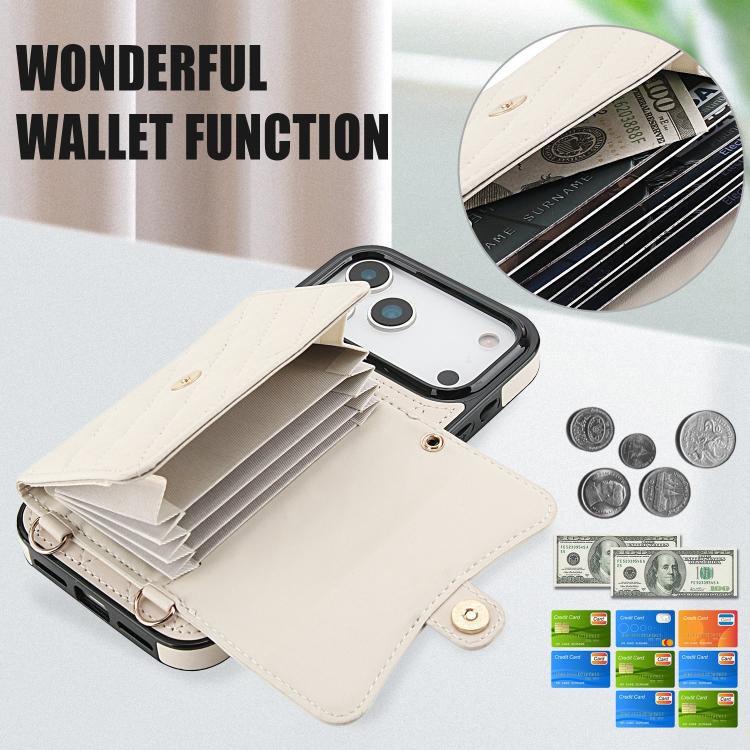 For iPhone 17 Pro Max Crossbody Rhombic Horizontal Wallet Leather Phone Case