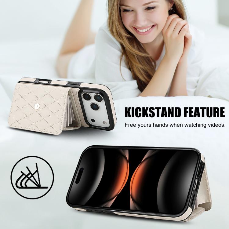 For iPhone 17 Pro Max Crossbody Rhombic Horizontal Wallet Leather Phone Case