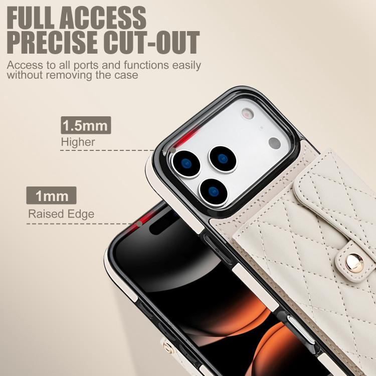 For iPhone 17 Pro Max Crossbody Rhombic Horizontal Wallet Leather Phone Case