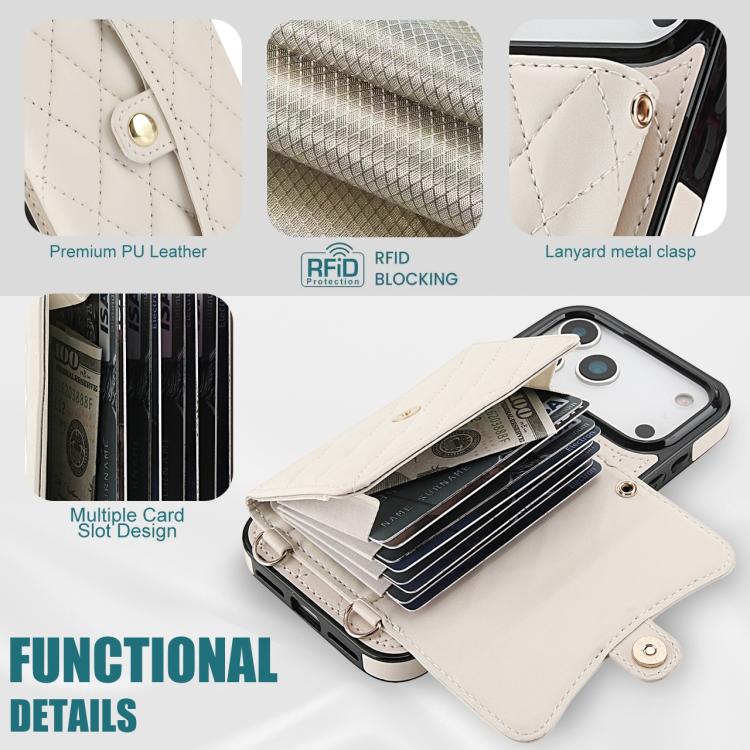 For iPhone 17 Pro Max Crossbody Rhombic Horizontal Wallet Leather Phone Case
