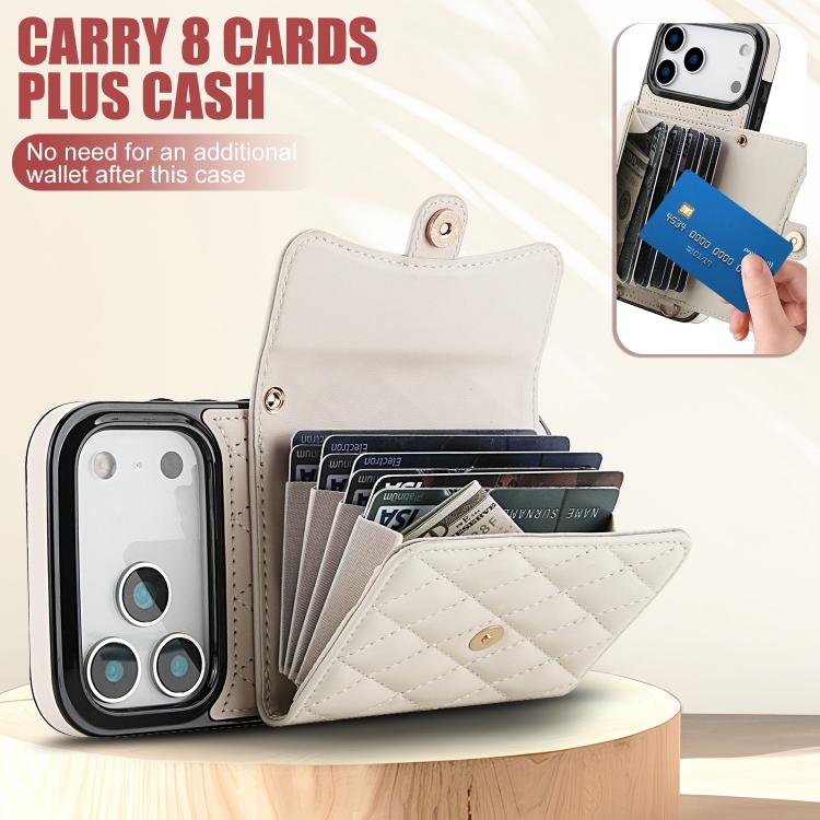 For iPhone 17 Pro Max Crossbody Rhombic Horizontal Wallet Leather Phone Case