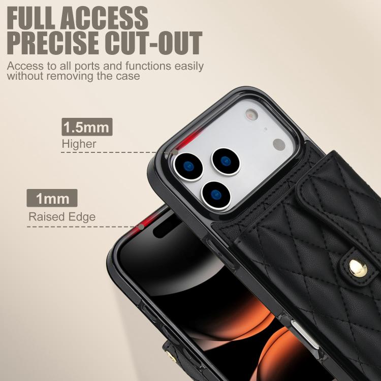For iPhone 17 Pro Max Crossbody Rhombic Horizontal Wallet Leather Phone Case