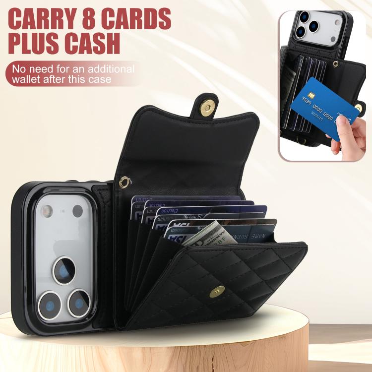 For iPhone 17 Pro Max Crossbody Rhombic Horizontal Wallet Leather Phone Case