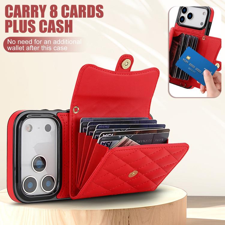 For iPhone 17 Pro Max Crossbody Rhombic Horizontal Wallet Leather Phone Case