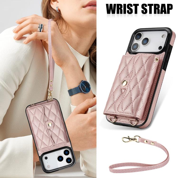 For iPhone 17 Pro Max Crossbody Rhombic Horizontal Wallet Leather Phone Case