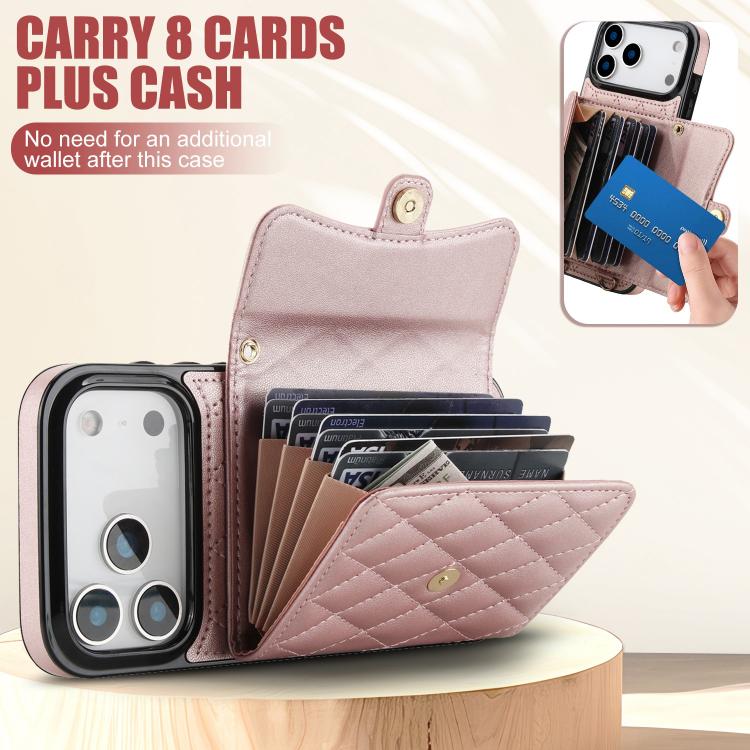 For iPhone 17 Pro Max Crossbody Rhombic Horizontal Wallet Leather Phone Case