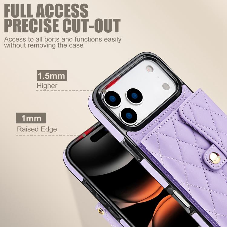 For iPhone 17 Pro Max Crossbody Rhombic Horizontal Wallet Leather Phone Case