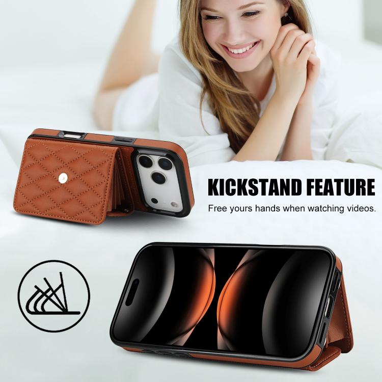 For iPhone 17 Pro Max Crossbody Rhombic Horizontal Wallet Leather Phone Case