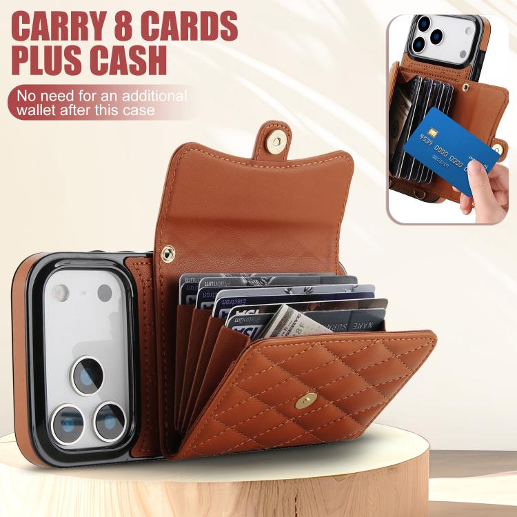 For iPhone 17 Pro Max Crossbody Rhombic Horizontal Wallet Leather Phone Case