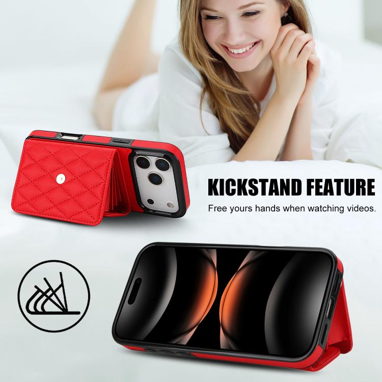 For iPhone 17 Pro Crossbody Rhombic Horizontal Wallet Leather Phone Case