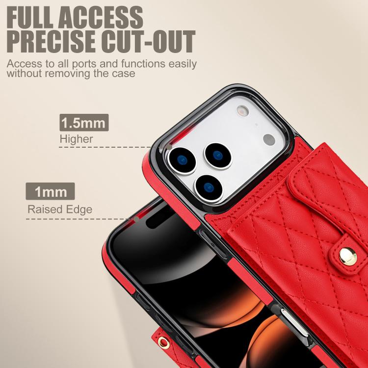 For iPhone 17 Pro Crossbody Rhombic Horizontal Wallet Leather Phone Case