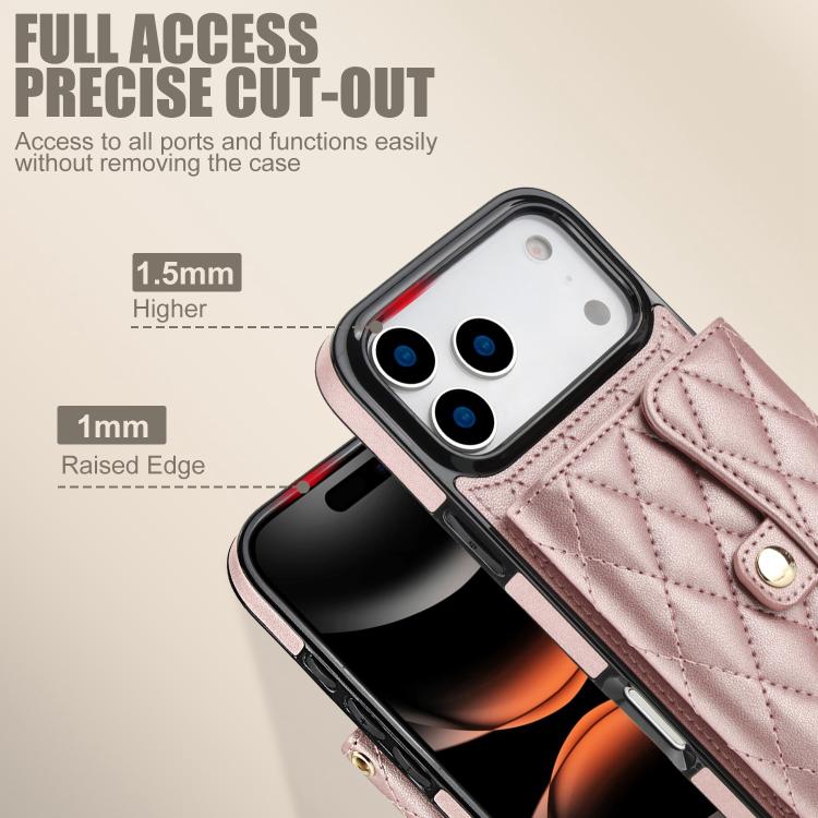 For iPhone 17 Pro Crossbody Rhombic Horizontal Wallet Leather Phone Case
