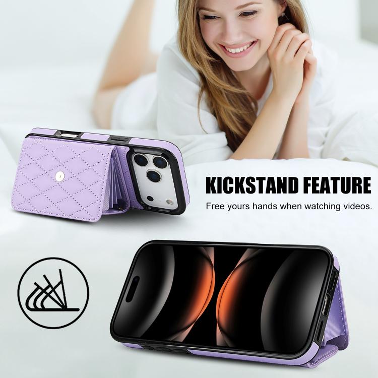 For iPhone 17 Pro Crossbody Rhombic Horizontal Wallet Leather Phone Case