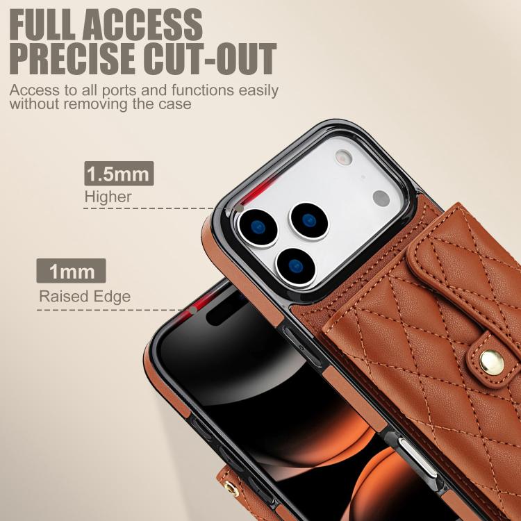 For iPhone 17 Pro Crossbody Rhombic Horizontal Wallet Leather Phone Case