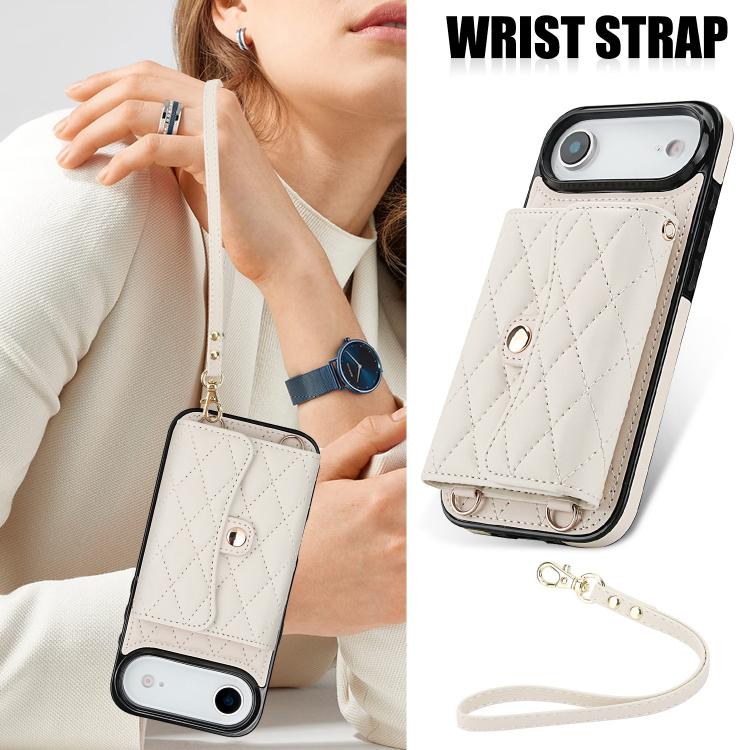 For iPhone Air Crossbody Rhombic Horizontal Wallet Leather Phone Case