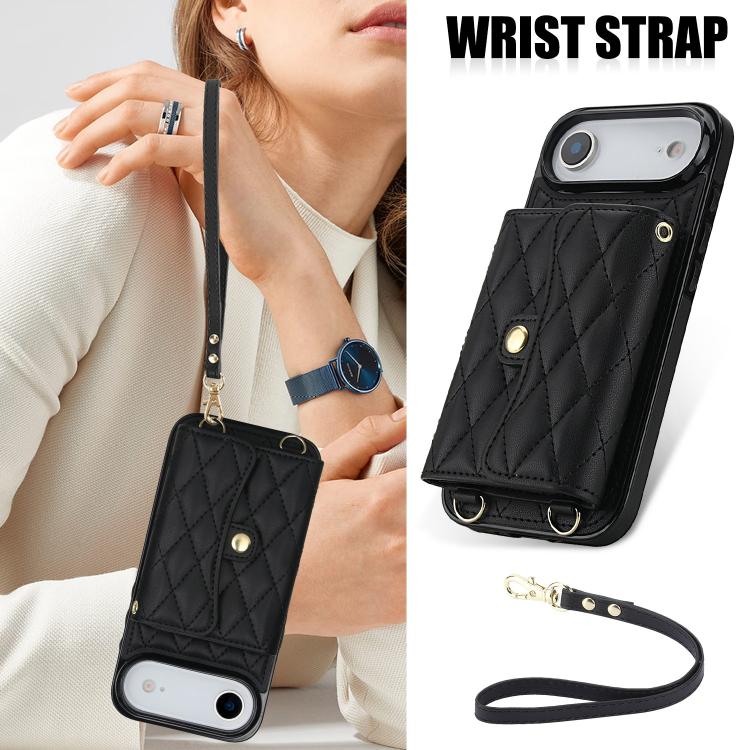 For iPhone Air Crossbody Rhombic Horizontal Wallet Leather Phone Case
