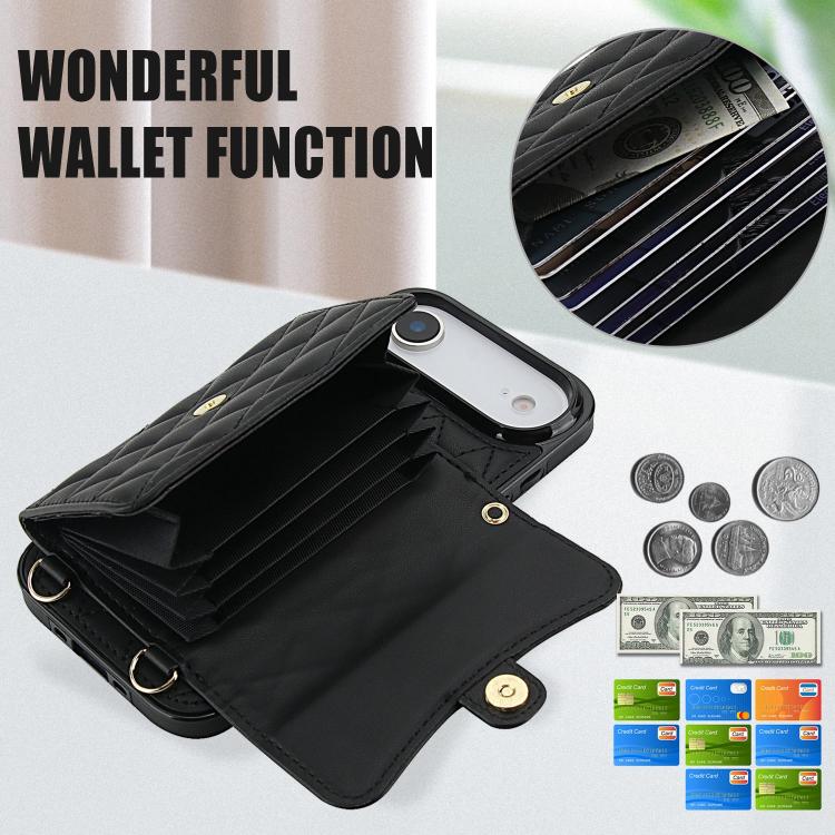 For iPhone Air Crossbody Rhombic Horizontal Wallet Leather Phone Case