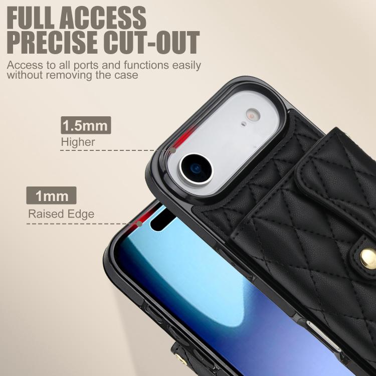 For iPhone Air Crossbody Rhombic Horizontal Wallet Leather Phone Case