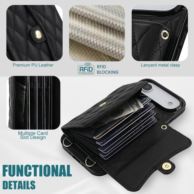 For iPhone Air Crossbody Rhombic Horizontal Wallet Leather Phone Case