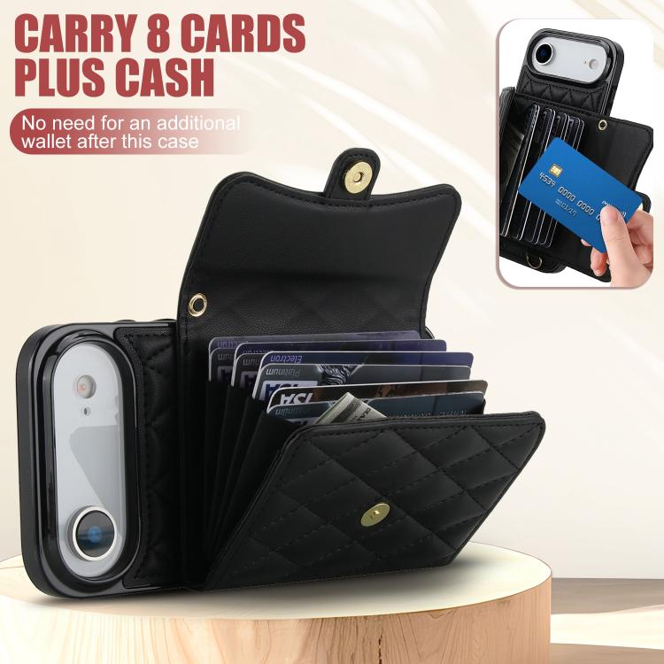 For iPhone Air Crossbody Rhombic Horizontal Wallet Leather Phone Case