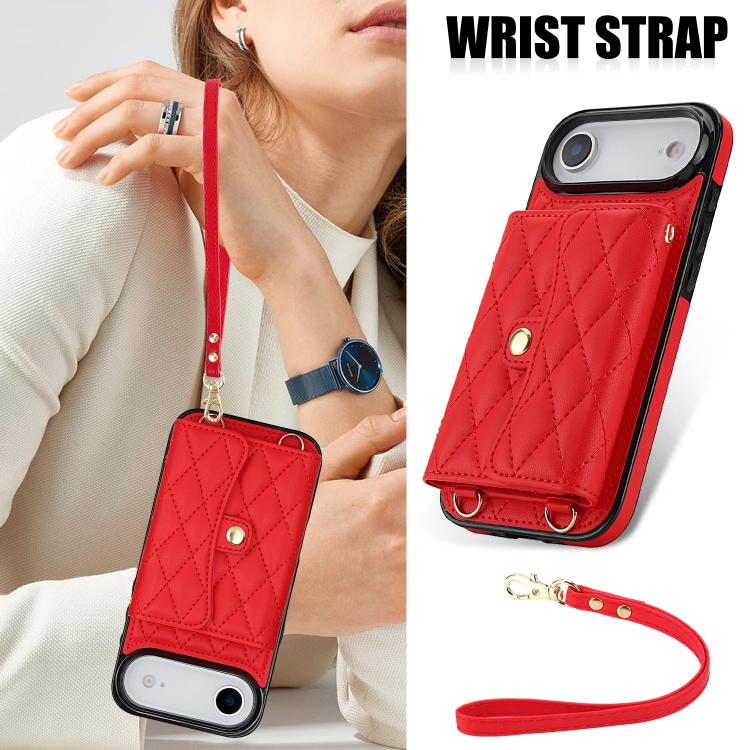 For iPhone Air Crossbody Rhombic Horizontal Wallet Leather Phone Case