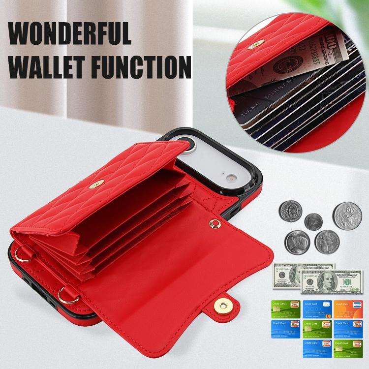 For iPhone Air Crossbody Rhombic Horizontal Wallet Leather Phone Case