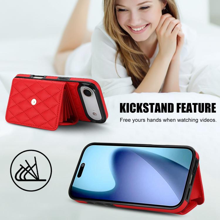 For iPhone Air Crossbody Rhombic Horizontal Wallet Leather Phone Case