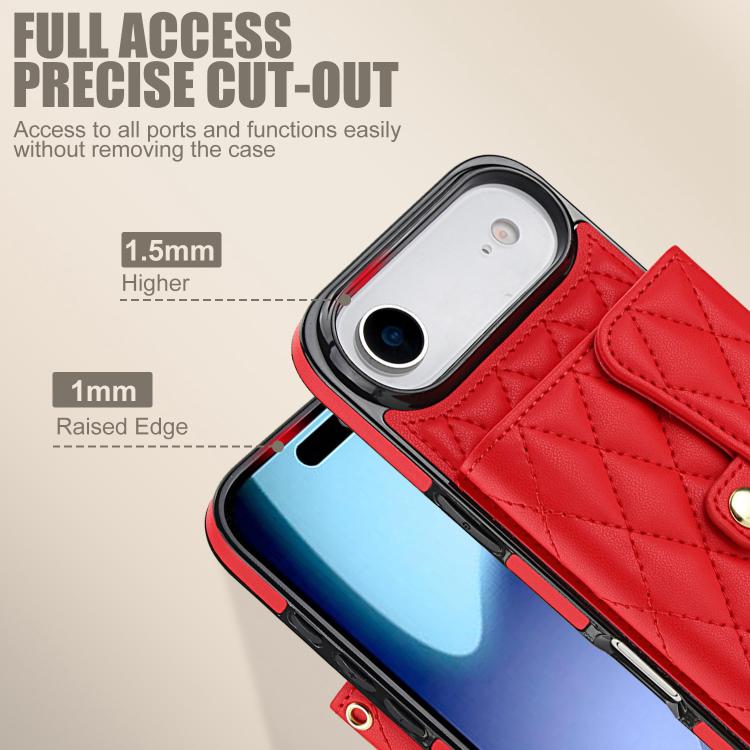 For iPhone Air Crossbody Rhombic Horizontal Wallet Leather Phone Case