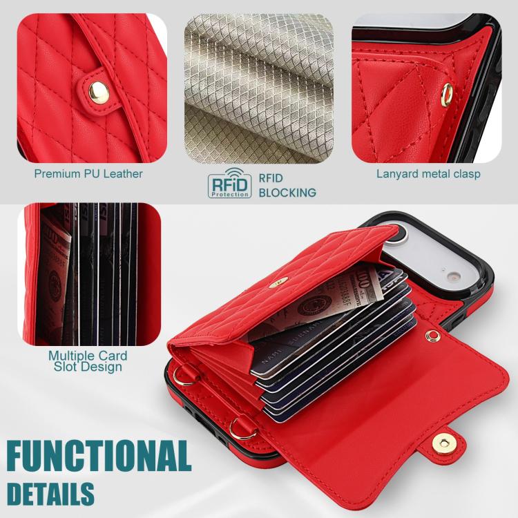 For iPhone Air Crossbody Rhombic Horizontal Wallet Leather Phone Case