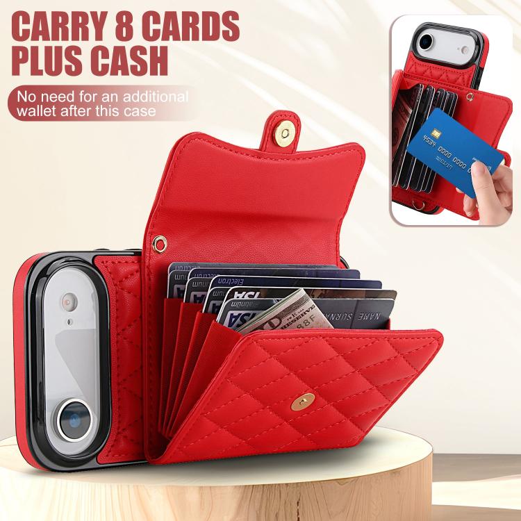 For iPhone Air Crossbody Rhombic Horizontal Wallet Leather Phone Case
