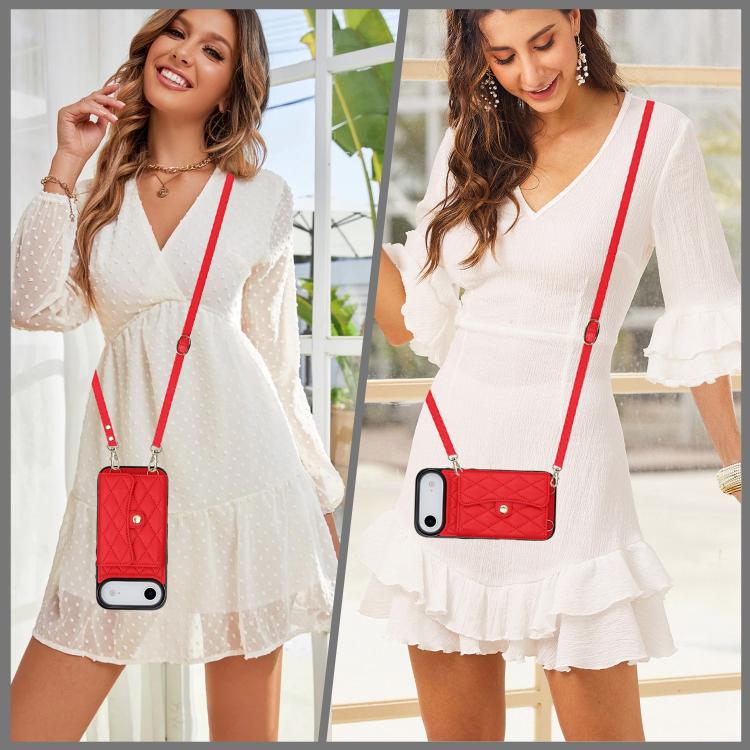 For iPhone Air Crossbody Rhombic Horizontal Wallet Leather Phone Case