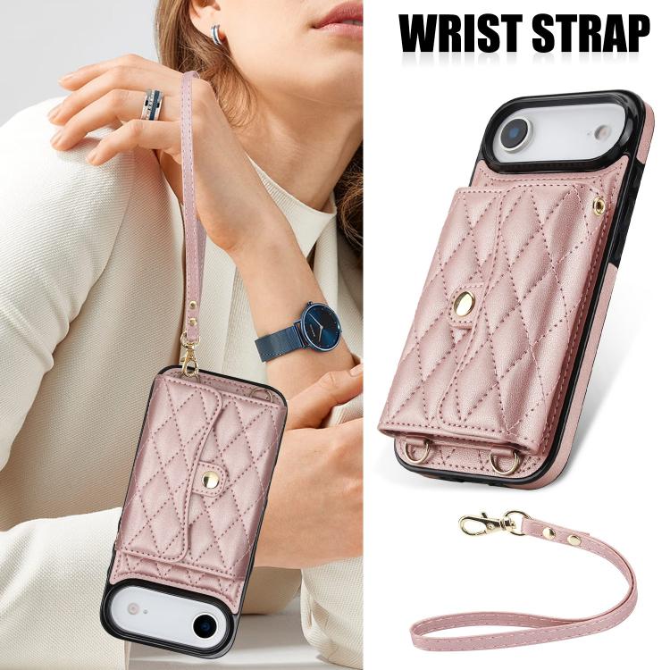 For iPhone Air Crossbody Rhombic Horizontal Wallet Leather Phone Case