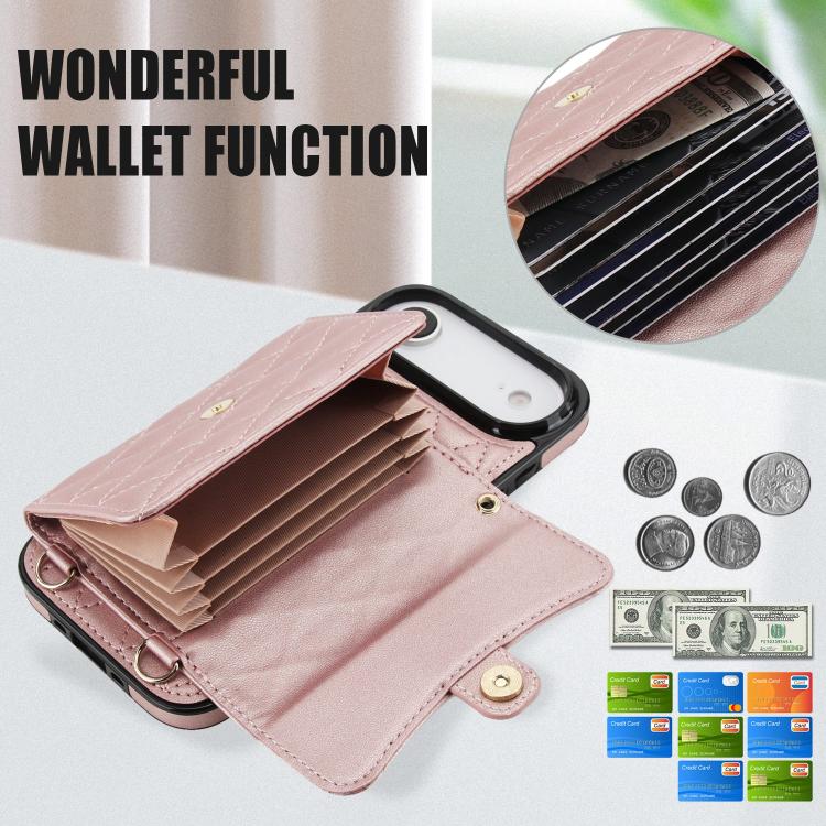For iPhone Air Crossbody Rhombic Horizontal Wallet Leather Phone Case